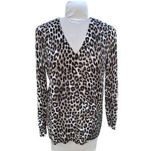 Michael Kors Leopard Print V-Neck Sweater Sz .S Cotton Blend